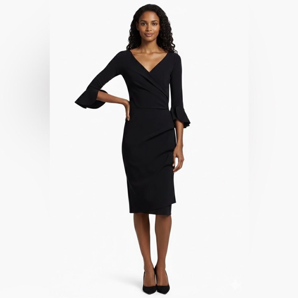 Chiara Boni La Petite Robe Triana Ruffle Sheath Dress | Black | Size 12 (IT 48)